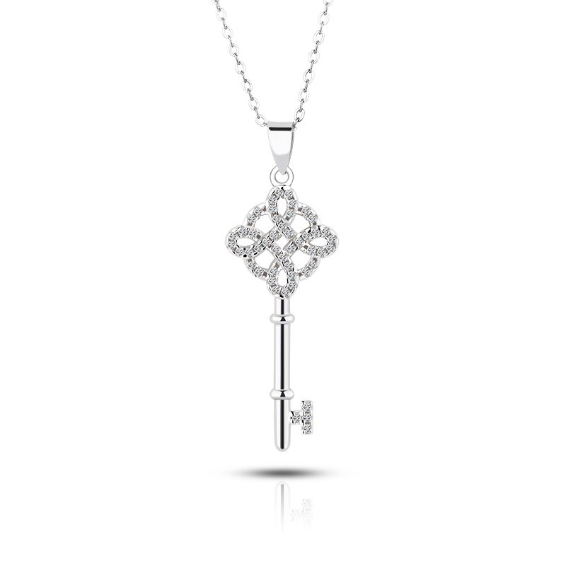 时尚925纯银珠宝项链钥匙吊坠女珠宝礼品2021锆石吊坠项链
