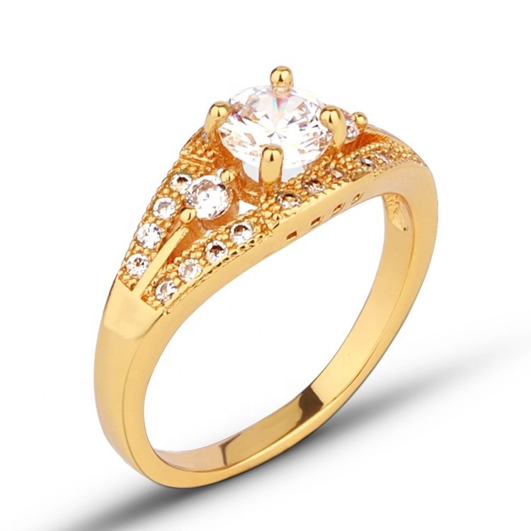 批发定制14K 18k玫瑰金情侣戒指925纯银锆石钻石订婚结婚戒指