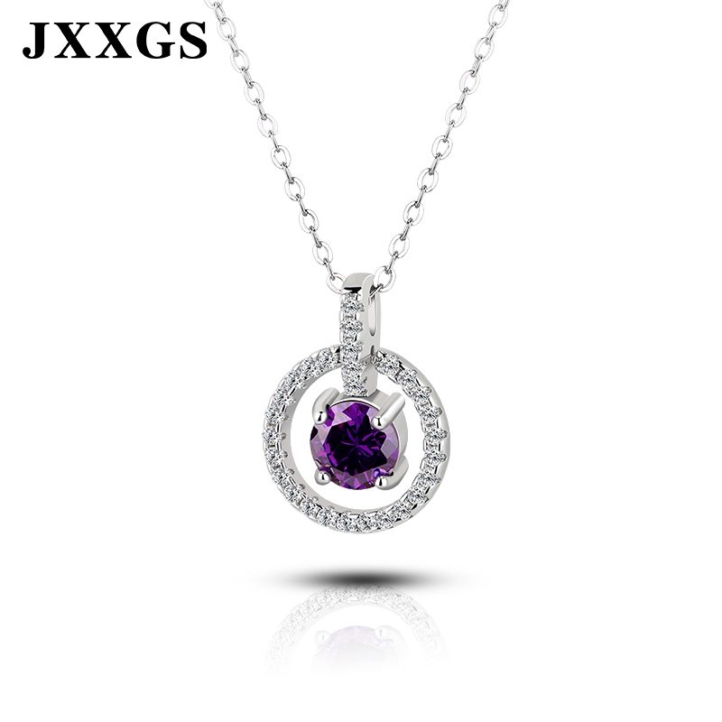 批发S925纯银精致镀金红色圆形锆石吊坠项链女性时尚饰品
