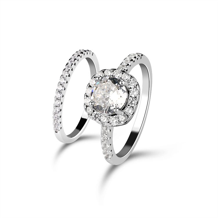 定制白金电镀925纯银高品质1ct 6.5毫米辉石订婚戒指